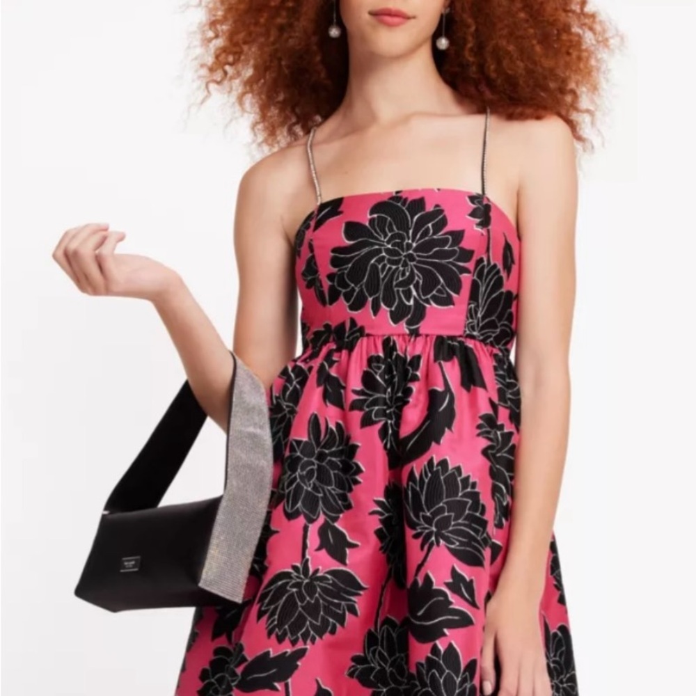 Kate Spade Strapless Pink and Black Floral Dress